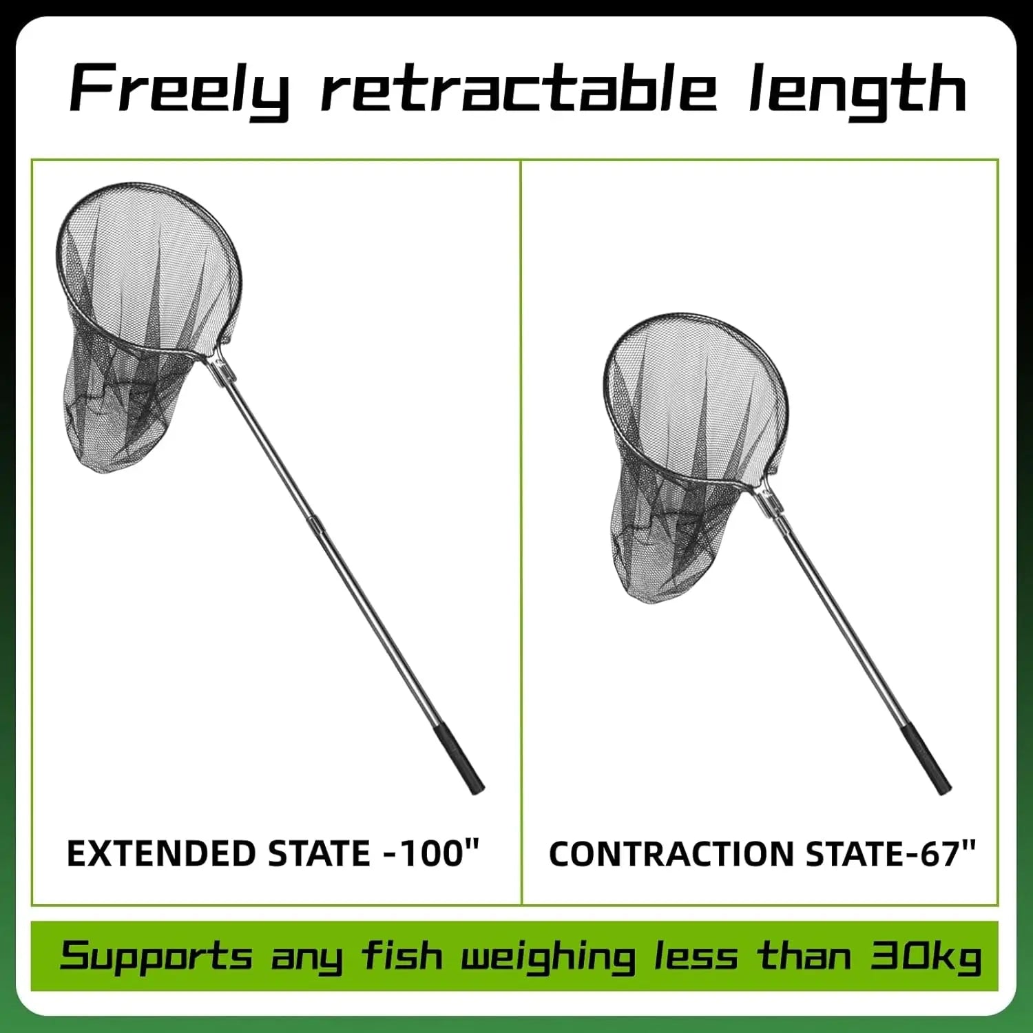 Extra Large Aluminum Fishing Net with Telescoping Handle, 20in Opening for Saltwater and Freshwater