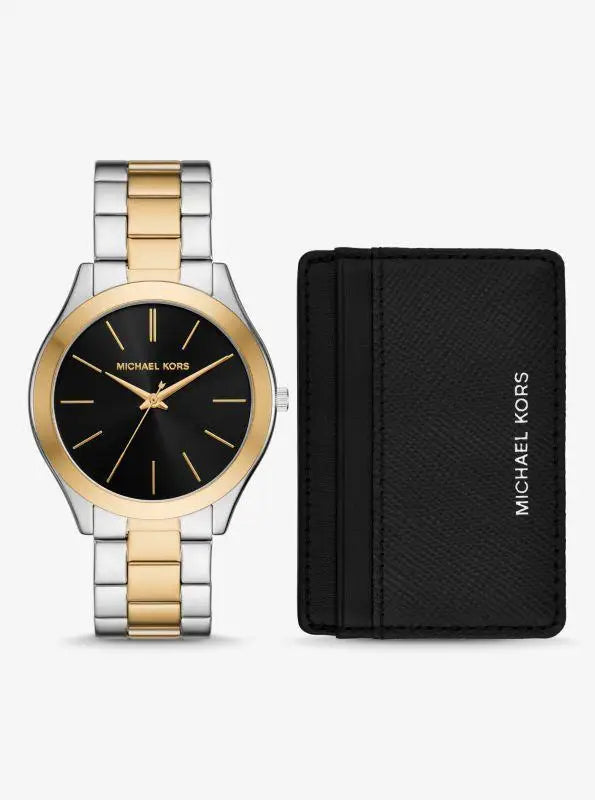 Michael Kors | Oversized Aspyn Two-Tone Watch and Leather Card Case Gift Set