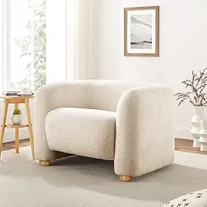 Modern Oversized Sherpa Accent Chairs, 37" Comfy Boucle Living Room Chairs, Wide Reading Chair with Round Arms, Cozy Armchair fo