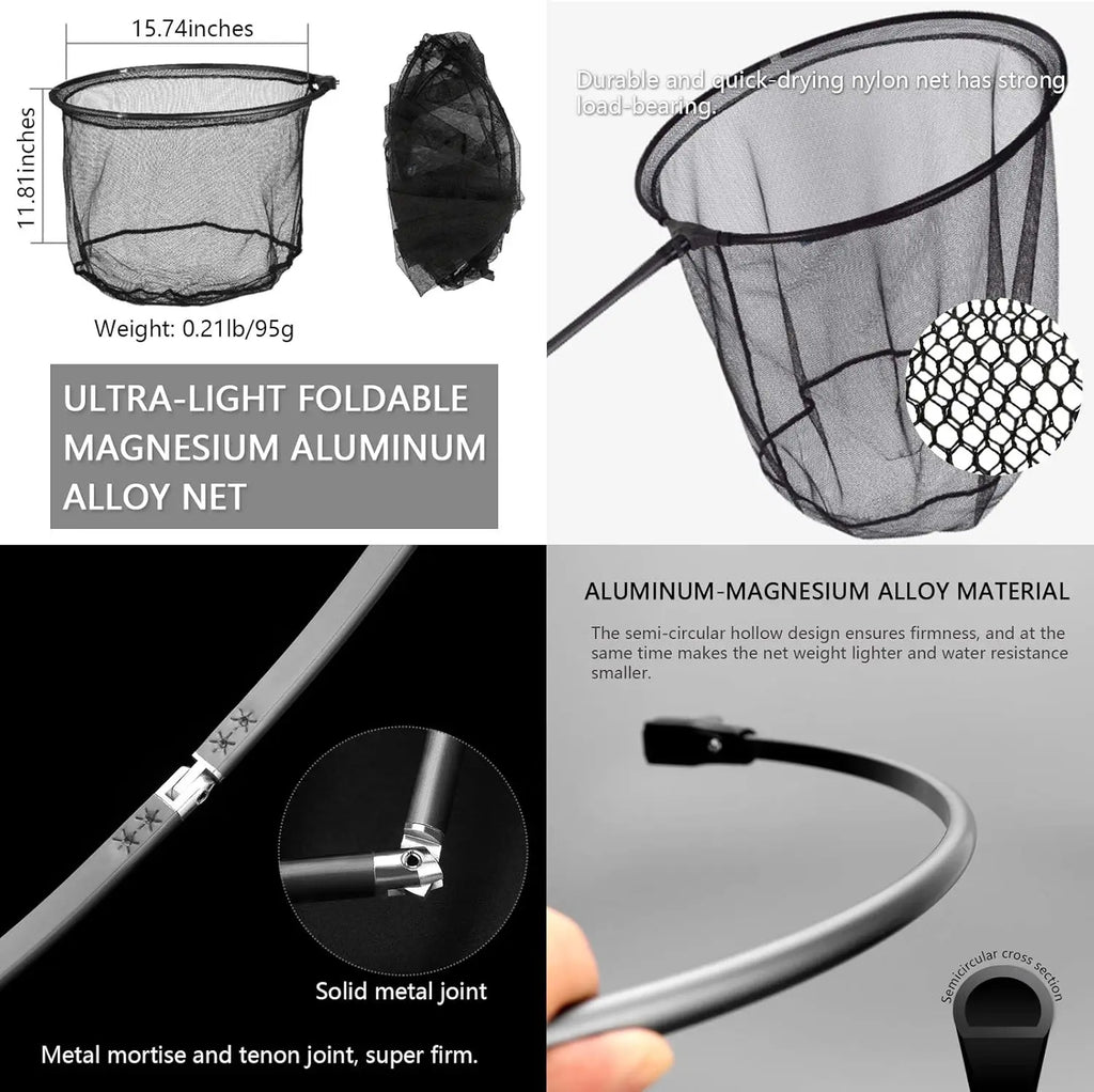 9ft/11.15ft Carbon Fiber Telescoping Fishing Net with Rubber Coated Netting, Holds up to 20lbs
