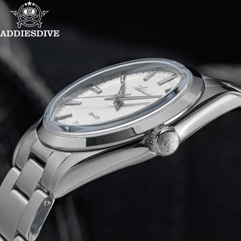 ADDIESDIVE Hot Sale Quartz Watch Simple 10Bar Steel Dive Wristwatch Bubble Mirror Pot Cover Glass Sports 36mm Men Watches AD2066