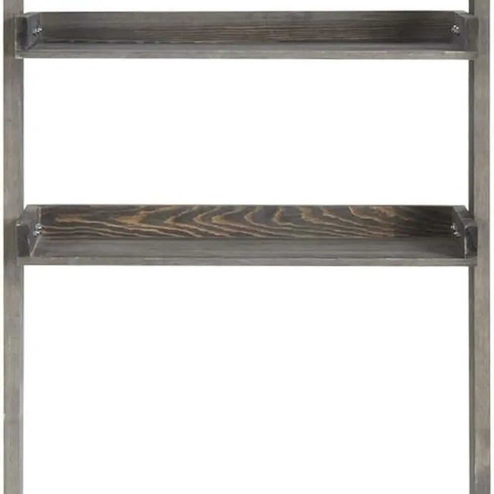 Gray 3-Tier Wooden Bathroom Ladder Shelf - Over-the-Toilet Storage Organizer
