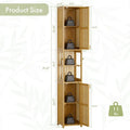 70 Tall Bathroom Storage Cabinet Bamboo, Slim Storage Cabinet with Rattan Door and Adjustable Shelves, Narrow Freestanding Organ
