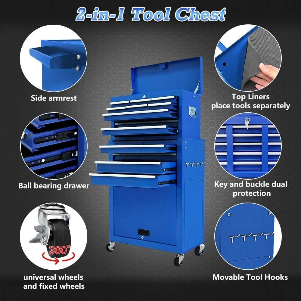 13Drawer Tool Chest,Toolbox with Wheels,Rolling Tool Cabinets with Drawers,Top Detachable Tool Chest.Hooks Handles.Customized