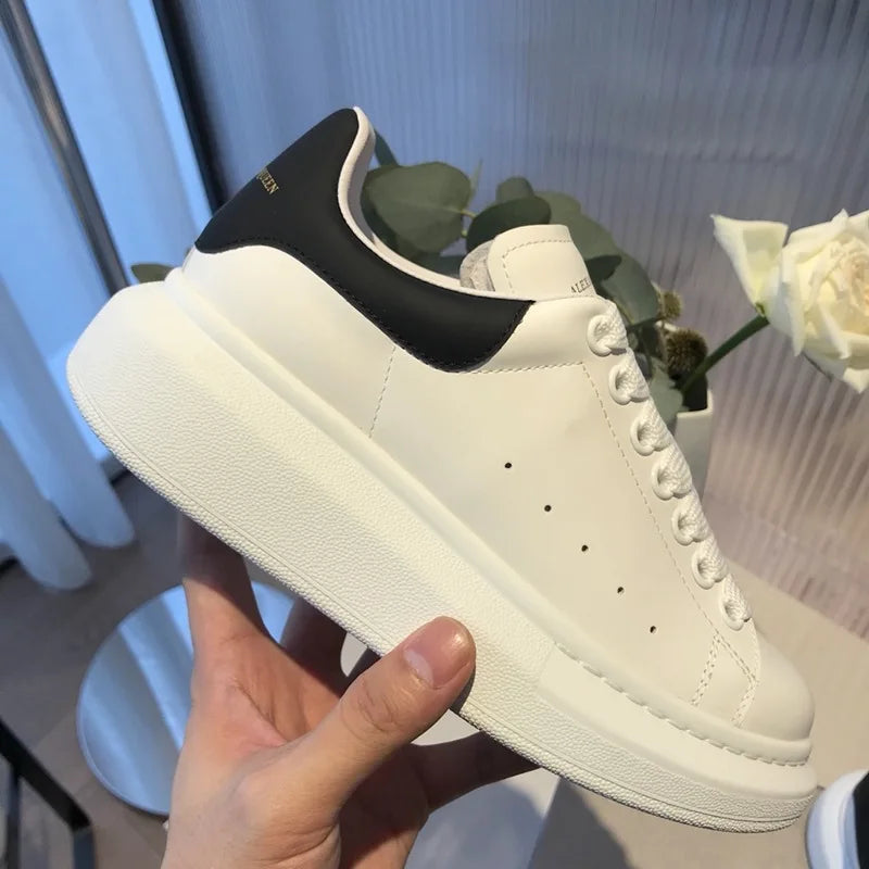 Platform White Sneakers for Women - Leather Chunky Sole Shoes, Spring Casual Fashion Sneaker, Elevator Shoes Comfortable Daily