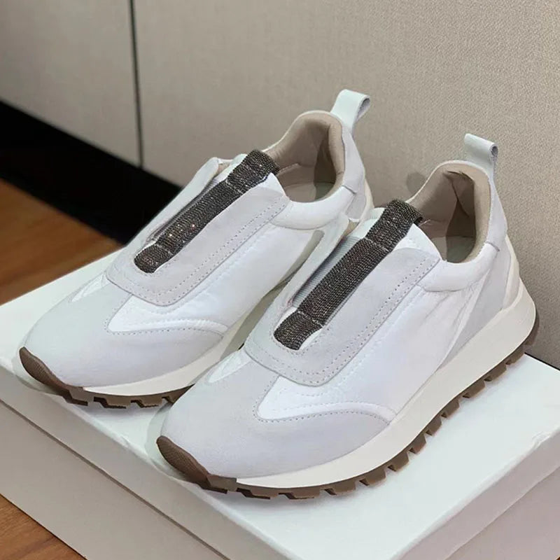 Spring Autumn Sneakers Women Lace Up Round Toe Flat Shoes Lady Suede Leather Patchwork Casual Comfort Outdoor Sports Shoes Woman