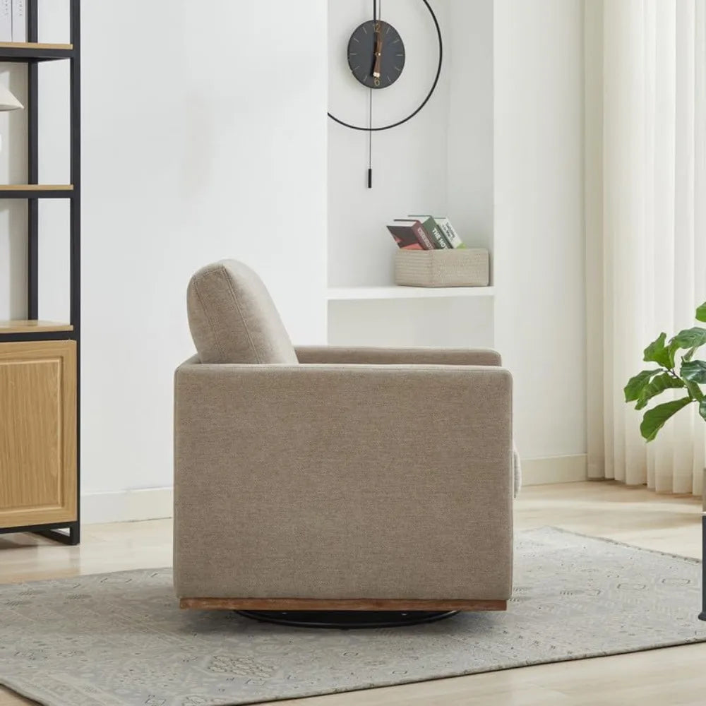 Mid-Century Modern Upholstered Barrel Swivel Chair, 360-Degree Rotation, Comfortable Living Room Sofa Armchair
