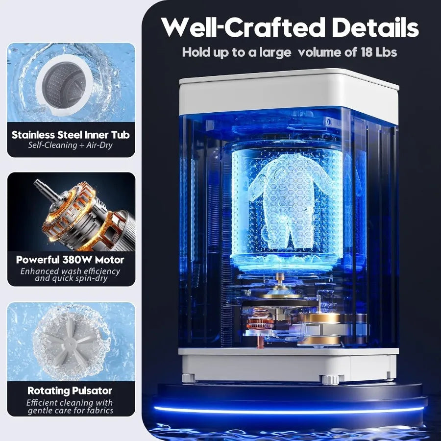 18 lbs Portable Washing Machine Fully Automatic Portable Washer with LED Display 7 Wash Cycles 4 Water Levels Top Load Washing