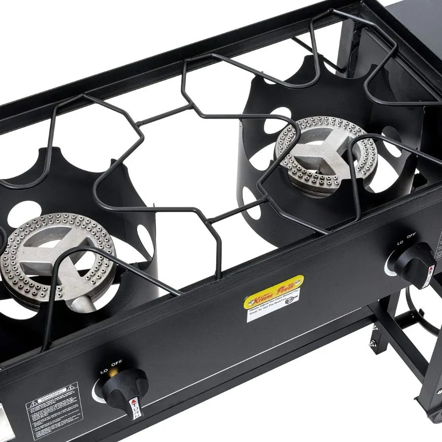 Outdoor Camping Propane Double Burner Stove with 2 Folding Cook Cooking Station Stand for Picnic BBQ Grill 58000 BTU HighPerfor