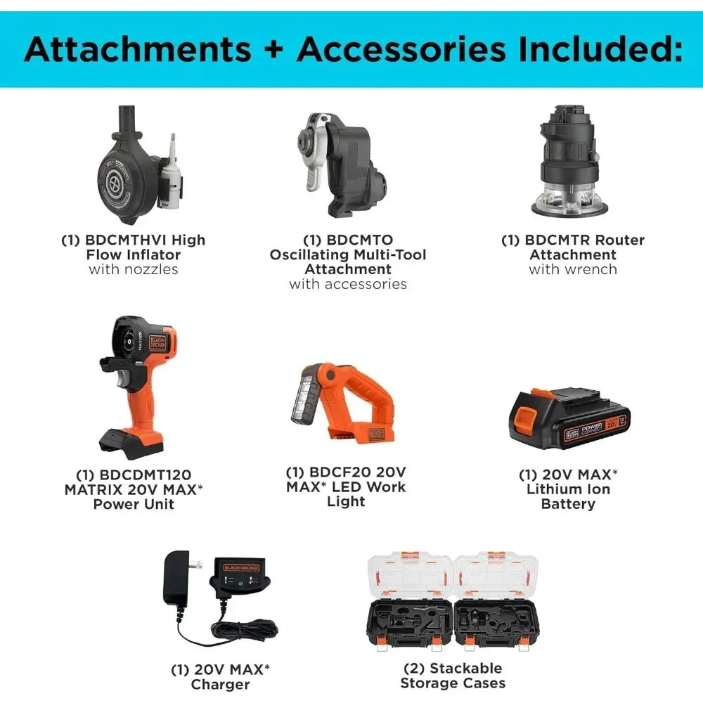 MATRIX 20V MAX Power Tool Kit, Includes Cordless Drill, 12 Attachments and Storage Case (BDCDMT1212KITC1)