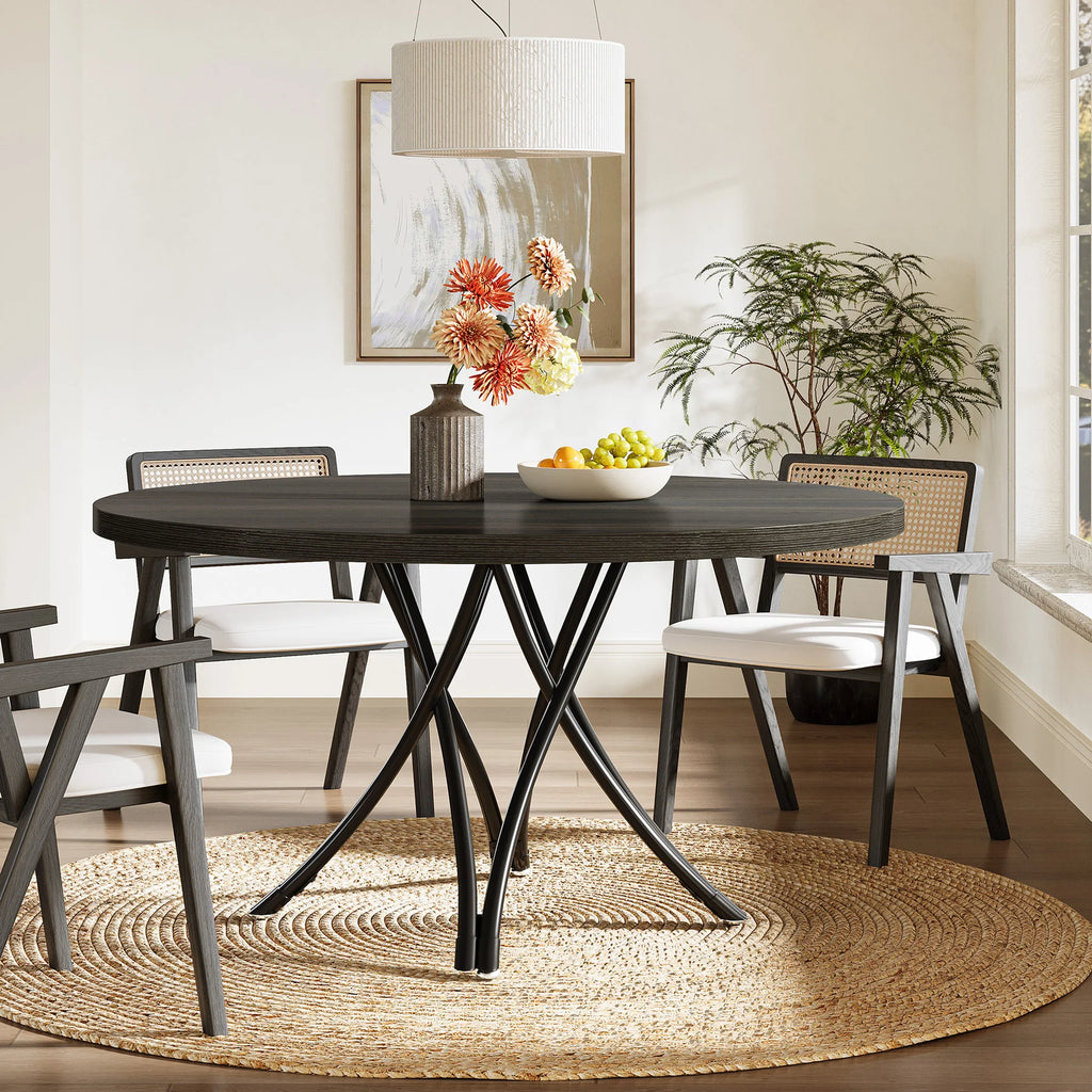 Tribesigns Round Dining Table, 47-Inch Wood Large Farmhouse and Modern Kitchen Table for 4-6 People with Gray Frame