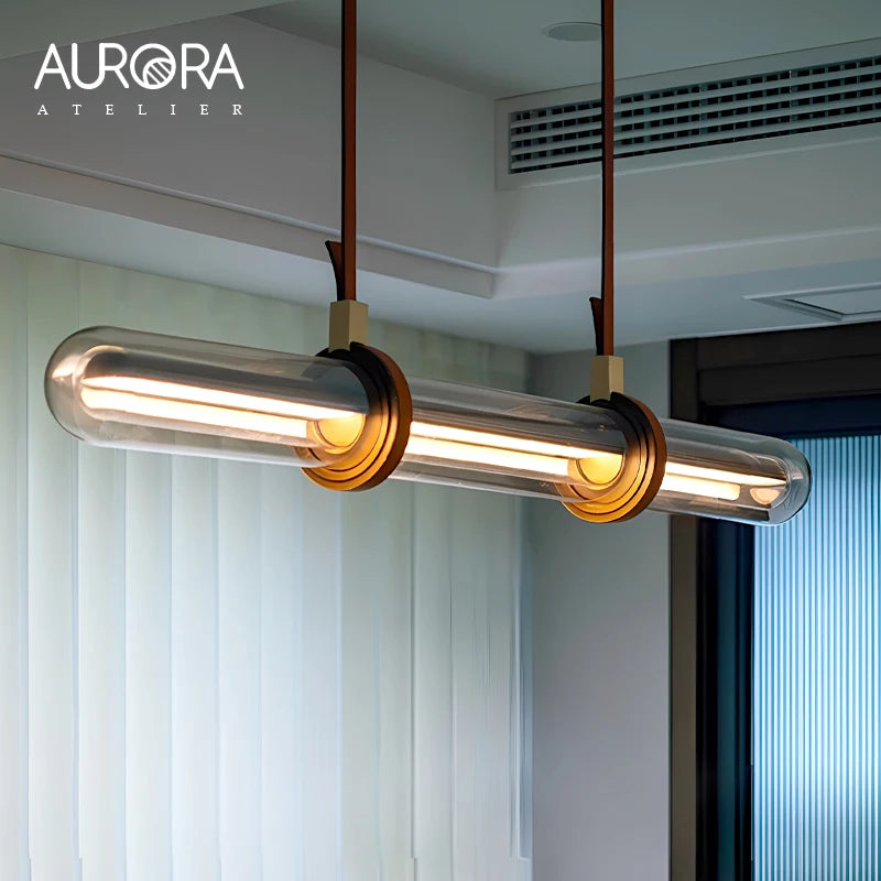 Modern Minimalist Leather Glass Designer Luxury Long Pendant Light Led For Dining Room Bar Kitchen Home Decor Lamparas Lustres