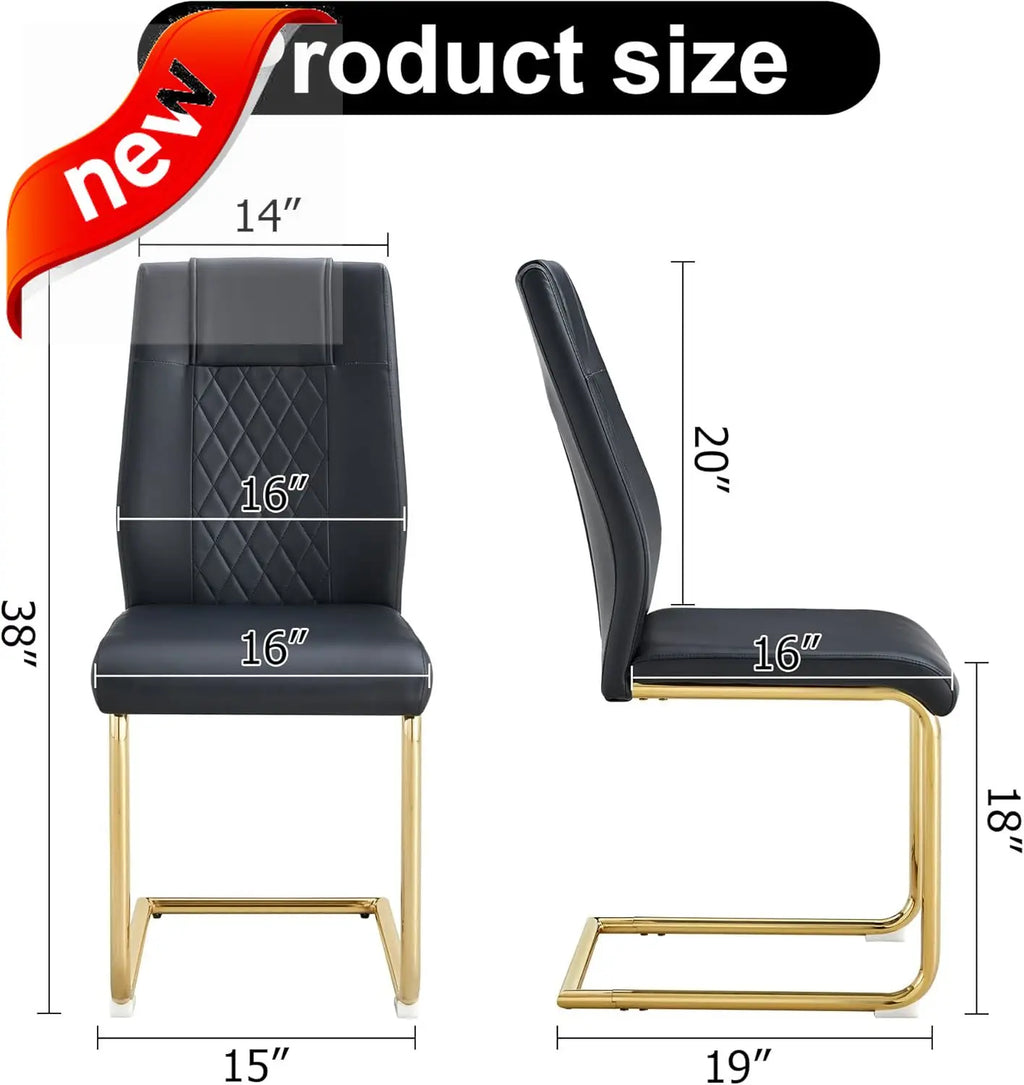 Dining Table Set for 6, Kitchen Table Chairs Set of 6, 55" White High-Gloss Lacquered Tabletop & Electroplated Metal Frame