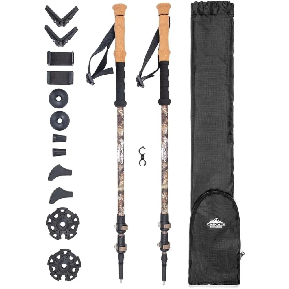 Trekking Poles - Carbon Fiber Monopod Walking or Hiking Sticks with with Accessories Mount and Adjustable Quick Locks