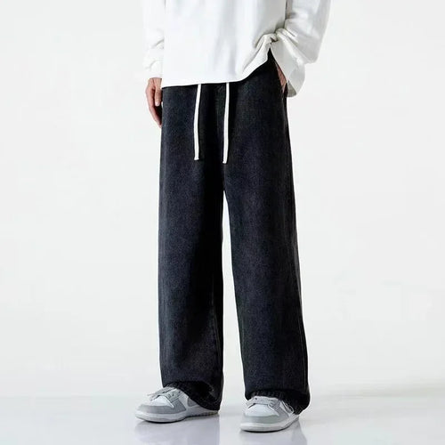 2023 New Korean Fashion Men's Casual Ankle-Length Jeans Classic Man Straight Denim Wide-leg Pants Light Blue Grey Black 3XL