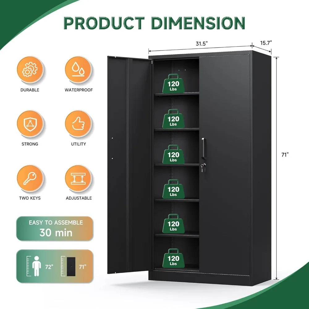 Tall Steel Storage Cabinets with Lockable Doors and Adjustable Shelves for Home and Garage Use