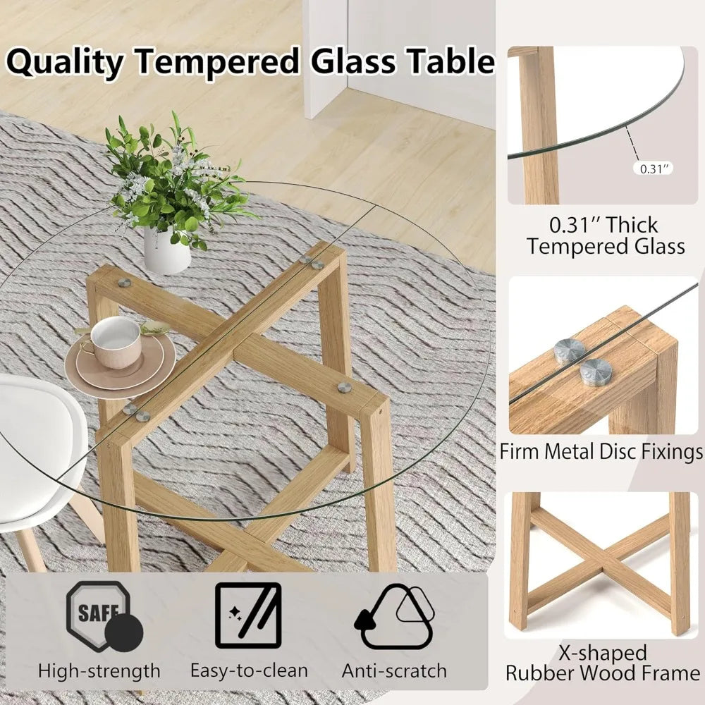 Tangkula 42-inch Round Glass Dining Table with 4-6 Seating Capacity, 0.3-inch Thick Tempered Glass Top, and 4 Upholstered Chairs
