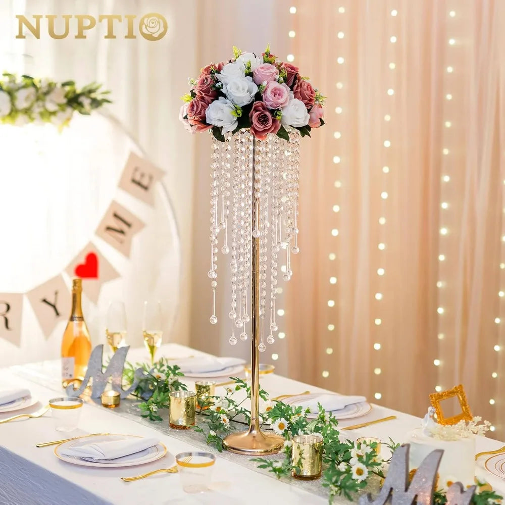 Crystal Wedding Centerpieces - 10pc 29.5in Tall Gold Vases for Elegant Floral Displays