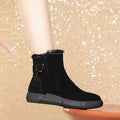 2025 Winter New Women's Suede Snow Boots - Plush Collar Warm  Shoes,  Platform Cotton Boots with Side Zipper and Metal Buckle
