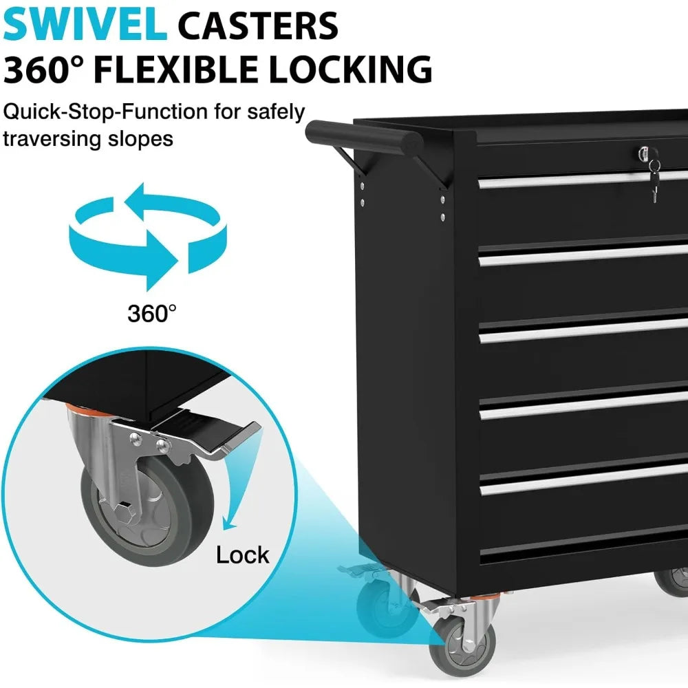 5 Drawers Metal Rolling Tool Chest, Portable Storage Tool Box with Wheels, Toolbox with Lock for Warehouse,Customized