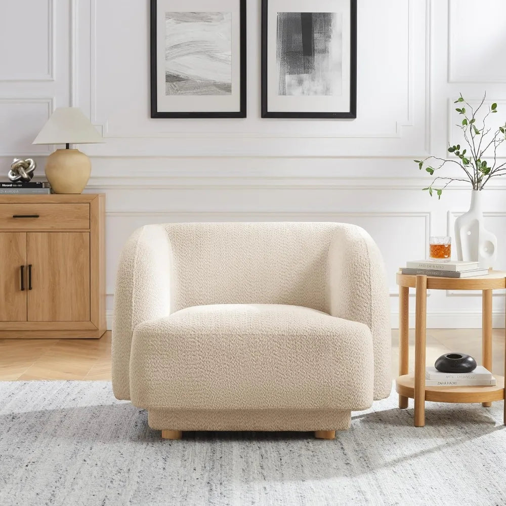 Modern Oversized Sherpa Accent Chairs, 37" Comfy Boucle Living Room Chairs, Wide Reading Chair with Round Arms, Cozy Armchair fo