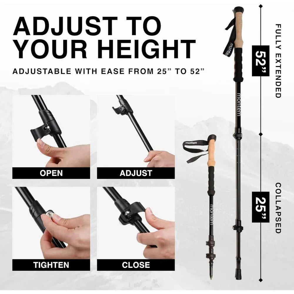 Ultra Light 100% Carbon Fiber Trekking, Walking, and Hiking Poles - One Pair (2 Poles) - Ultra Light, Quick Locking, Foldable
