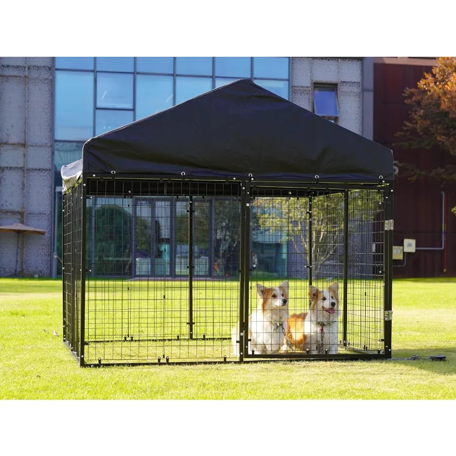 Large Outdoor Dog Enclosure Heavy Duty Dog Cage with Roof Galvanized Steel Dog Kennel Fence with Double Safety Locks 79W x 79D