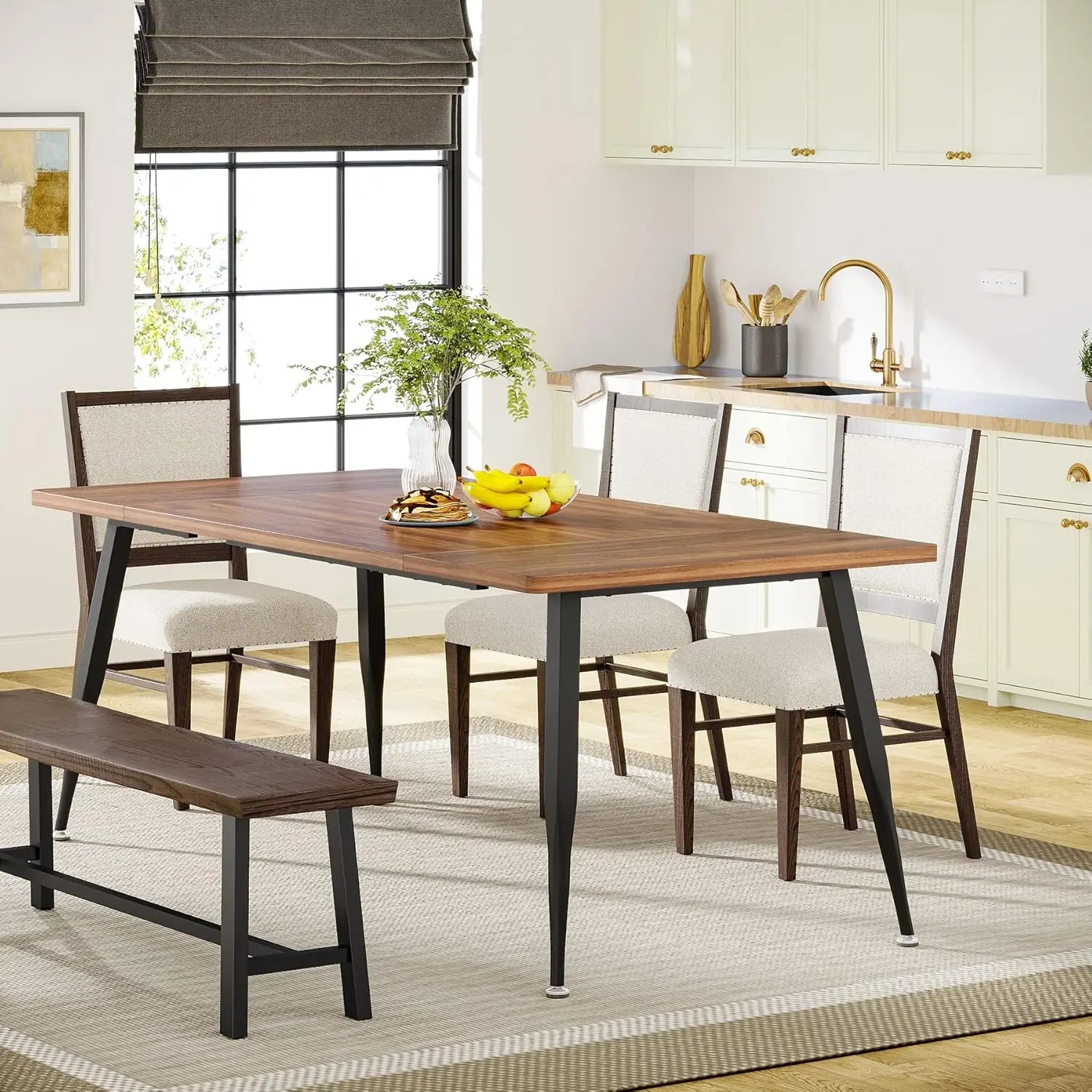 70.9 Inch Large Dining Table for 6 to 8, Kitchen Table Furniture with Metal Legs, Rectangular Dinner Table for Dining Room