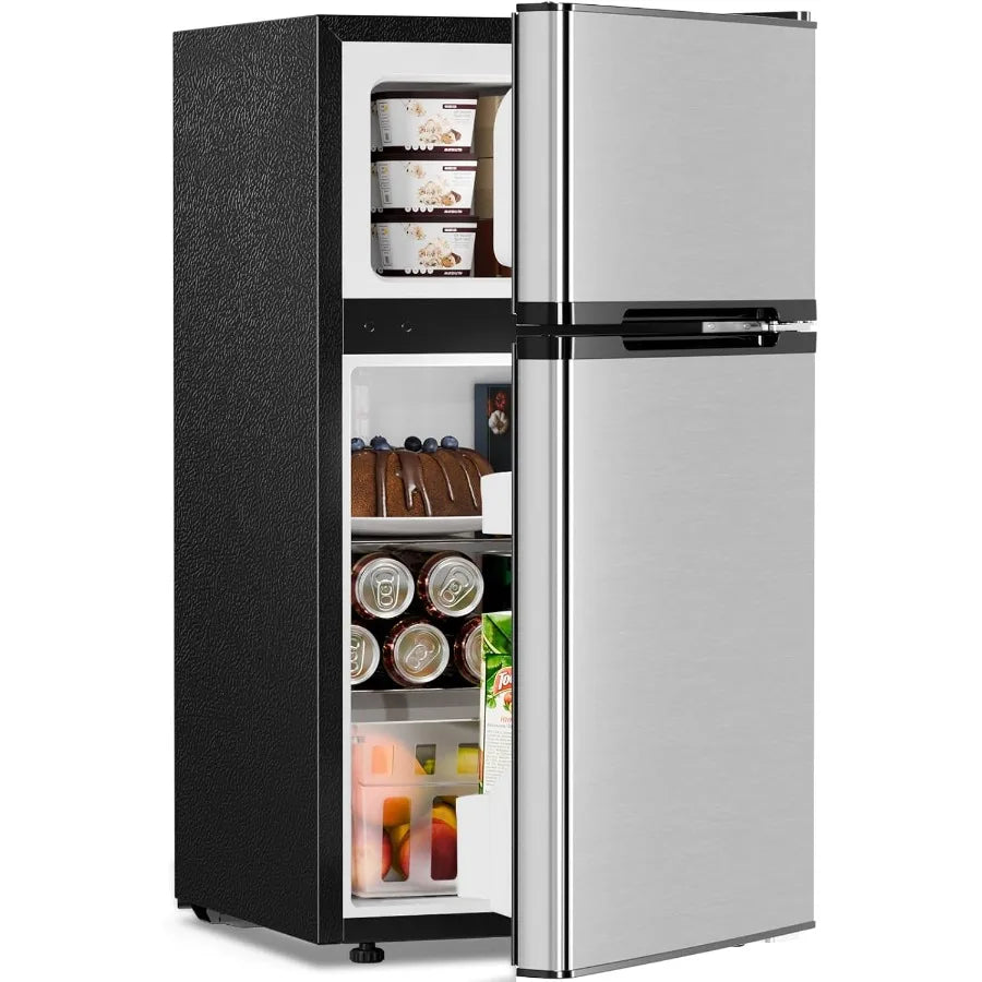 3.2 Cu.Ft Mini Refrigerator with Freezer Double Door Compact Fridge for Bedroom Office Dorm Kitchen - Adjustable Thermostat Sil