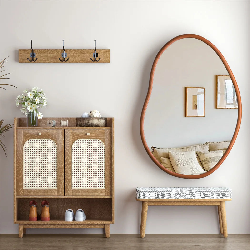 LUVODI Irregular Wood Decor Mirror Wall Framed Full Length Dressing Mirror for Home Living Room Bed Room Decorative