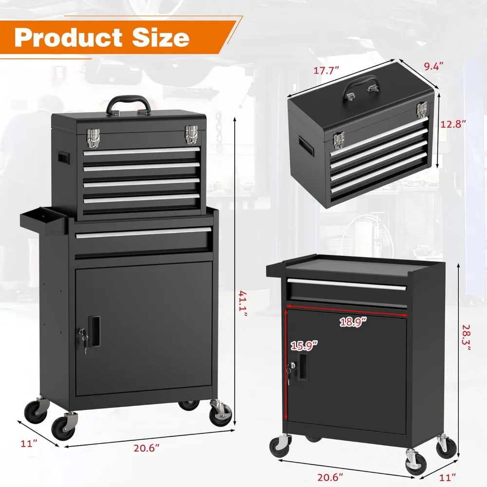 Rolling Tool Chest, 5-Drawer Tool Box with Wheels, Metal Tool Storage Cabinet with Locking Mechanism, Smooth, Customized
