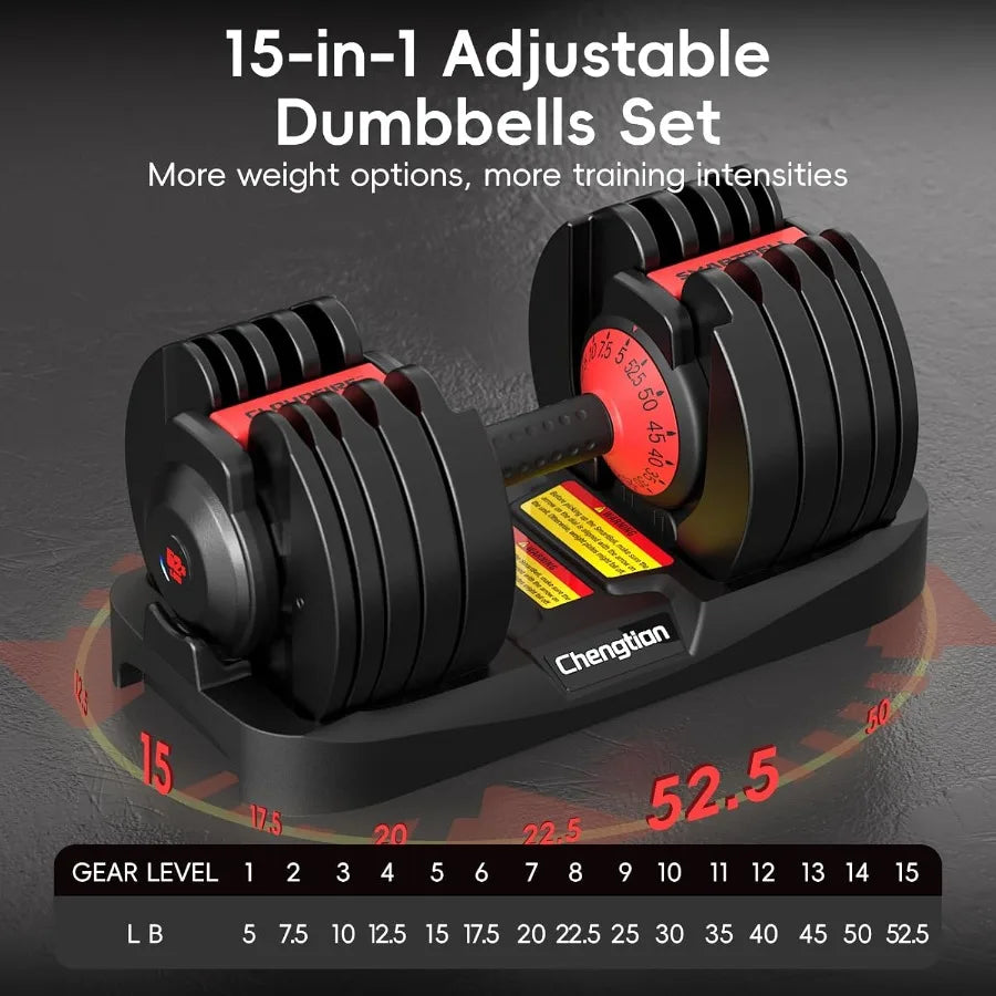 Upgraded Adjustable Dumbbells Set 52.5 lbs 25 lbs 15 9 Weights Dumbbell Set for Home Gym Use Quick Adjustable Dumbbells for Men