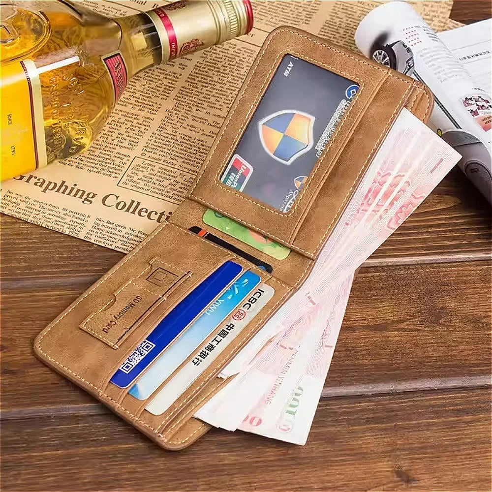 Men's Wallet Leather Billfold Slim Hipster Cowhide Credit Card/ID Holders Inserts Coin Purses Luxury Business Foldable Purse