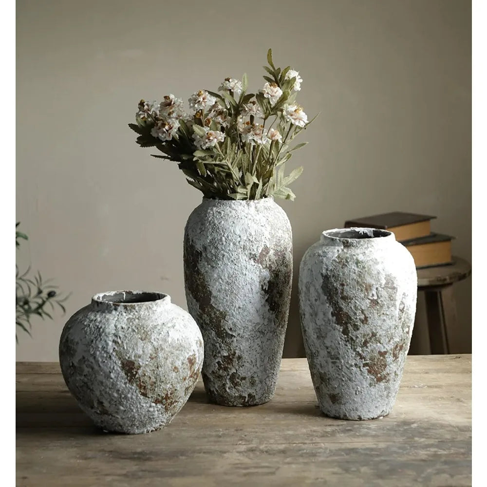 Large Rustic Ceramic Vase, Tall Vintage Floor Vase for Farmhouse Living Room Decor, Kitchen Table Centerpieces, Entryway Decorat