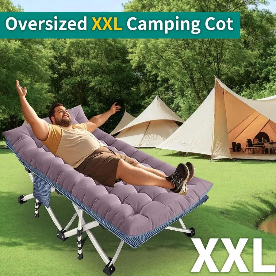 XXL Camping Cot with Mattress Oversize 32 Width Folding Cot Heavy Duty Comfortable Cots for Sleeping Guest Bed with Carry Bag P