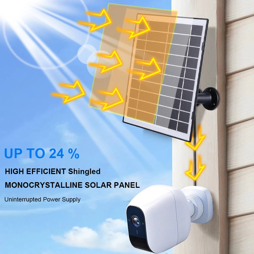30W Camera Solar Panel Charger Micro USB/USB-C/DC5521 Solar Charging Panel 9.8Ft Charging Cable Compatible with EufyCam/Wyze Cam