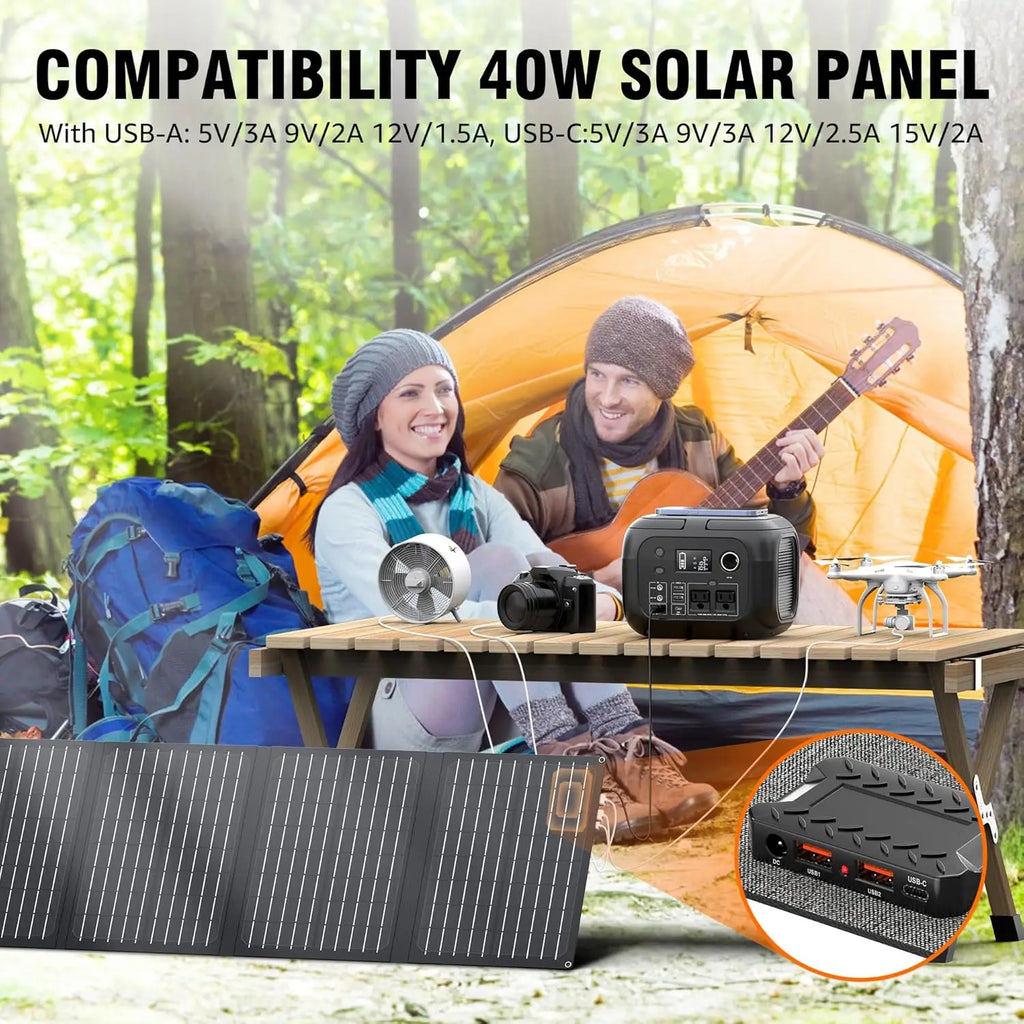 300W Portable Solar Power Station with 40W Panel, 260Wh Battery for Camping, Outdoor & Home Backup