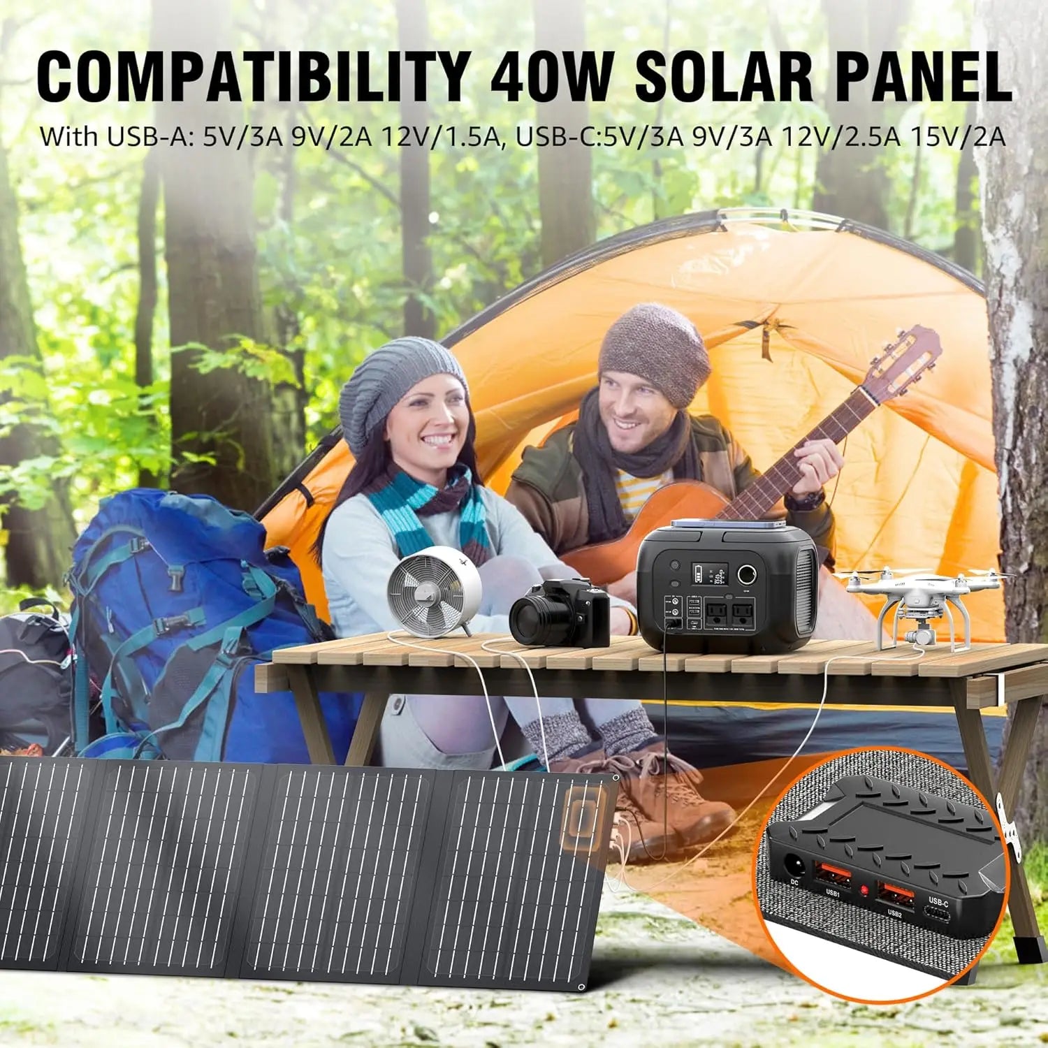 300W Portable Solar Power Station with 40W Panel, 260Wh Battery for Camping, Outdoor & Home Backup
