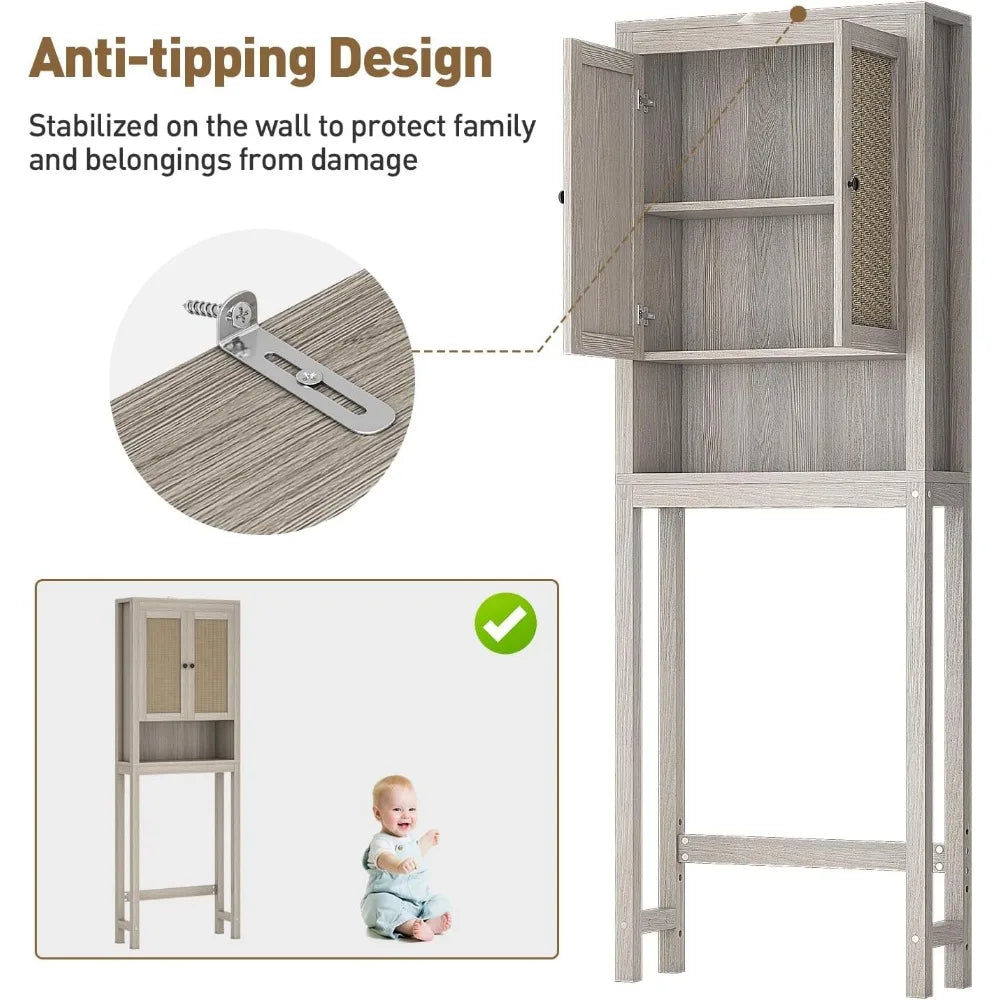 Over-the-Toilet Storage Cabinet with Adjustable Shelf, Space-Saving Bathroom Organizer, Behind Toilet Cabinet for Enhanced Stora
