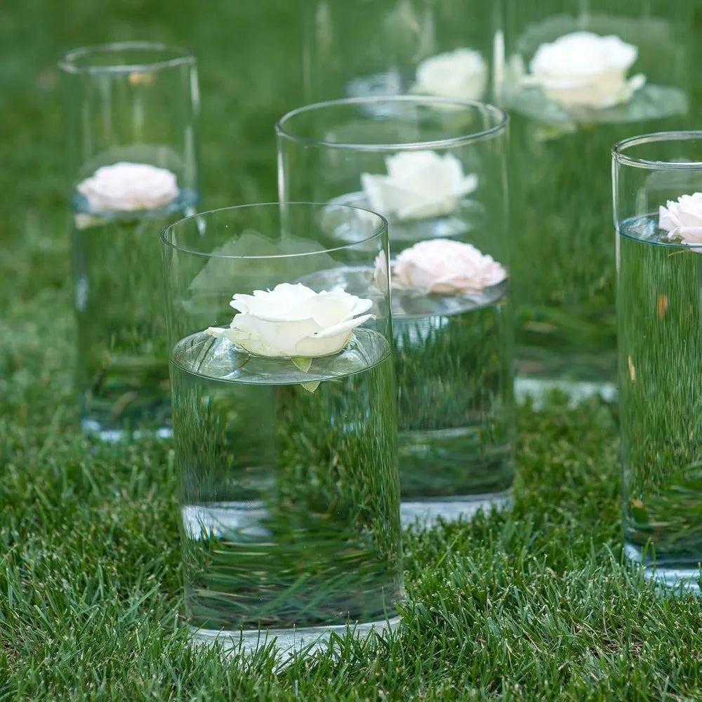 Clear Glass Cylinder Vases Set of 18, 6 Sizes, Ideal for Floating Candles, Pillar Flowers, Wedding Centerpieces, and Decorative