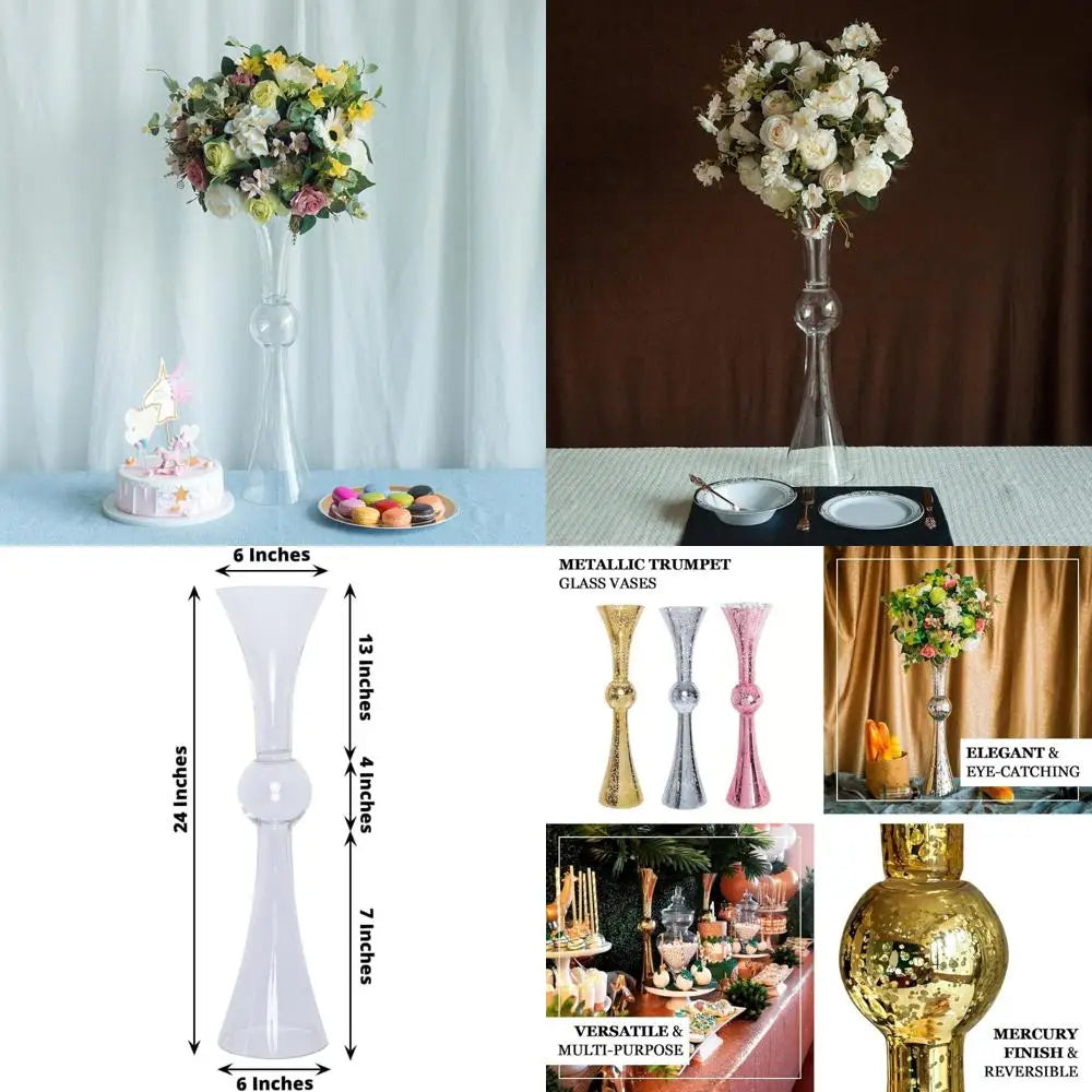 24-Piece Tall Clear Reversible Trumpet Vases for Weddings - Elegant Decoration Set