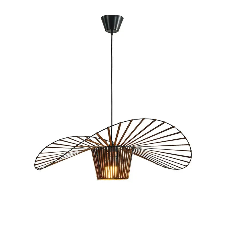 Vintage Hat Pendant Lamp Black Rattan Led Suspension Luminaire Hanging Light Kitchen Living Room Home Decor Ceiling Chandelier
