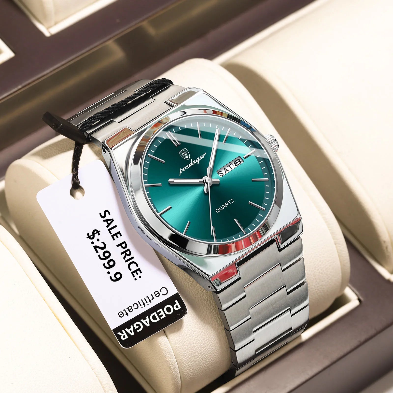 POEDAGAR Luxury Wristwatch For Men Stainless Steel Waterproof Luminous Man Watch Date Week Quartz Fashion Business Men's Watches