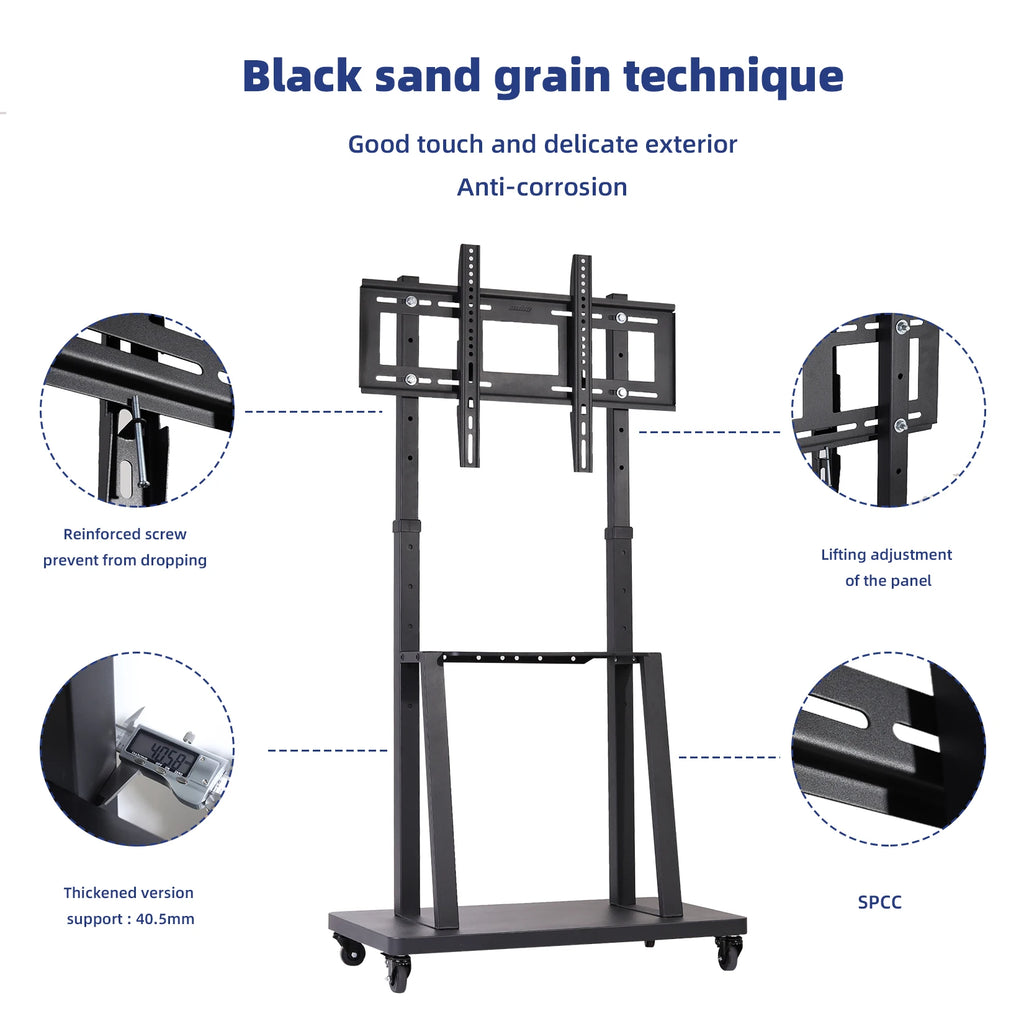 Free Standing Adjustable TV Floor Stand Heavy Duty TV Trolley for 32-80" Flat Screens Loading Weight up to 65KG