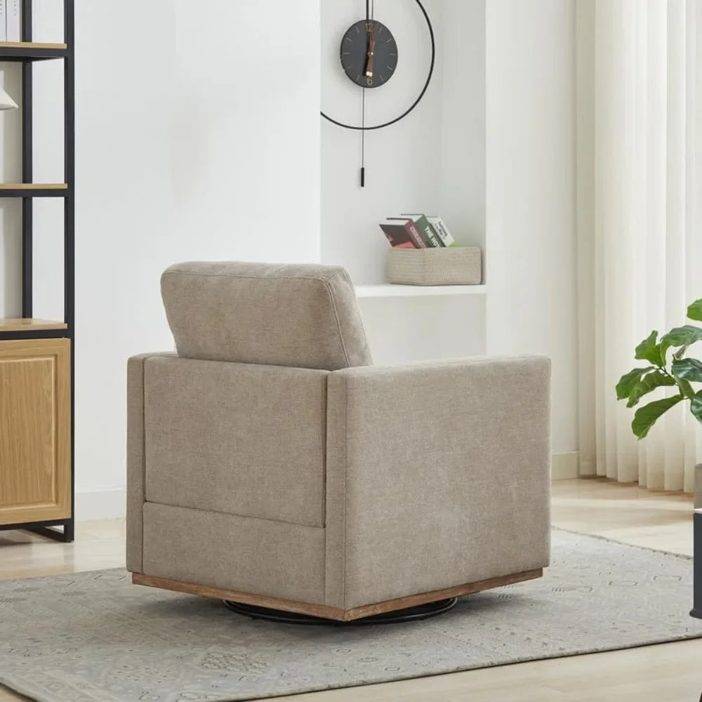 Mid-Century Modern Upholstered Barrel Swivel Chair, 360-Degree Rotation, Comfortable Living Room Sofa Armchair