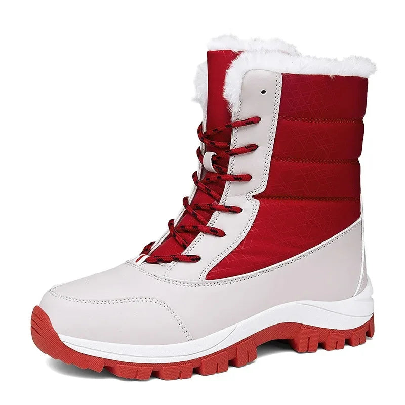 Thickened High-Top Winter Snow Boots Women's Warm Fleece Lined Outdoor Shoes Anti-Slip Rubber Sole Long Hair Design