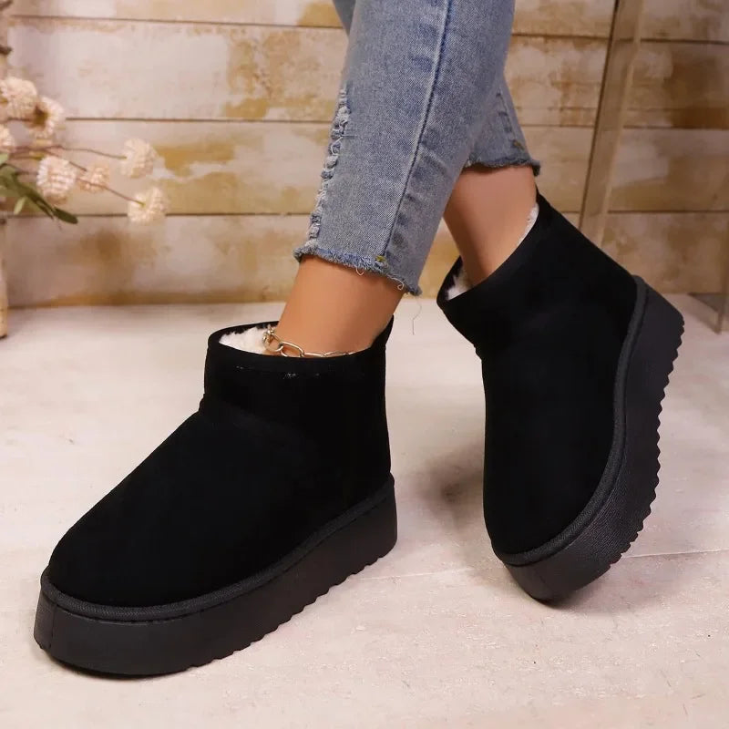 2025 New Women's Winter Snow Boots with Velvet Warmth Thick Bottom Bread Big Head Cotton Shoes