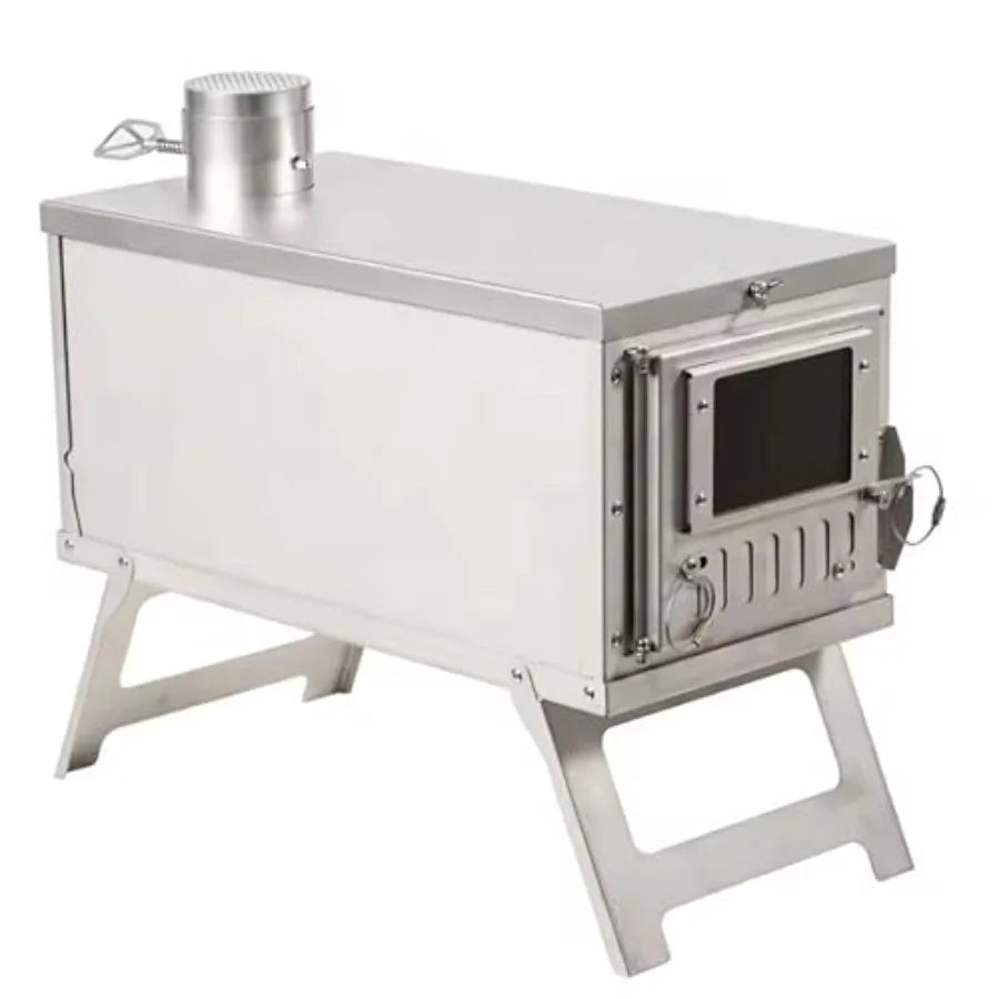 Portable WoodBurning Stove for Camping with Backpack and 8.6 ft Chimney Pipe; Lightweight and Foldable for Tent Hunting Ice Fis