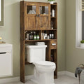 Over The Toilet Storage Cabinet, Bathroom Shelf Over Toilet with Glass Doors and Adjustable Shelves, Brown Freestanding Home Spa