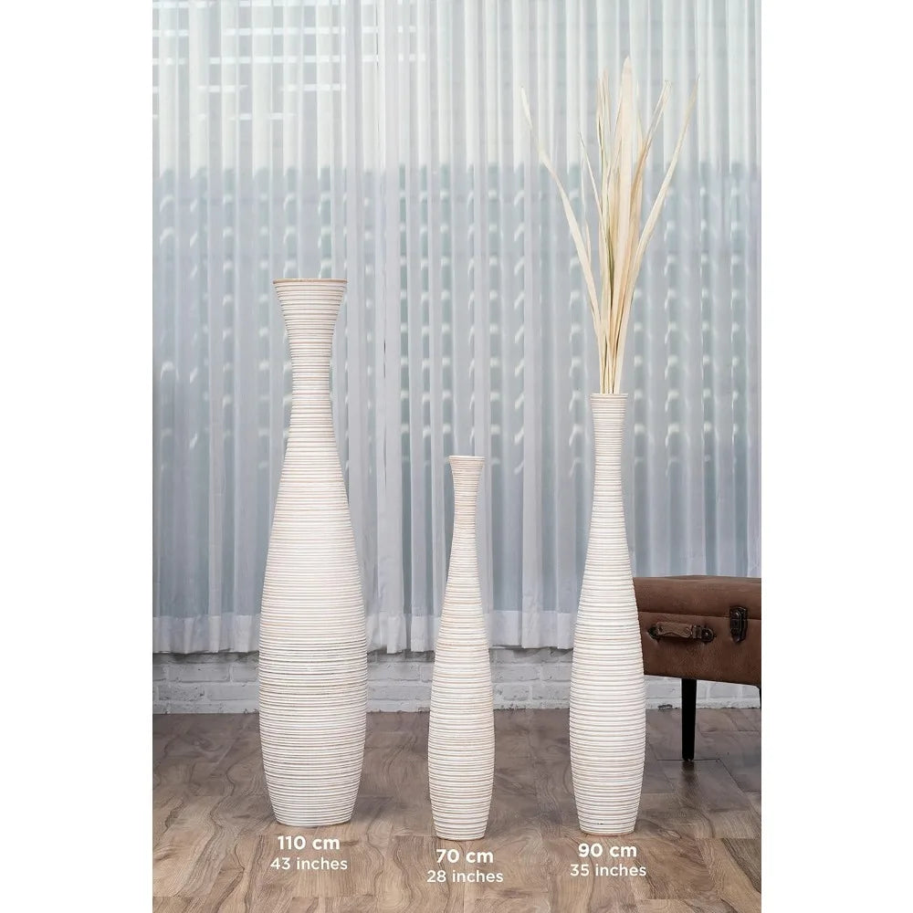 Large White Wooden Floor Vase - 26 Inch Tall Home Decor for Fake Plants and Pampas Grass Arrangements
